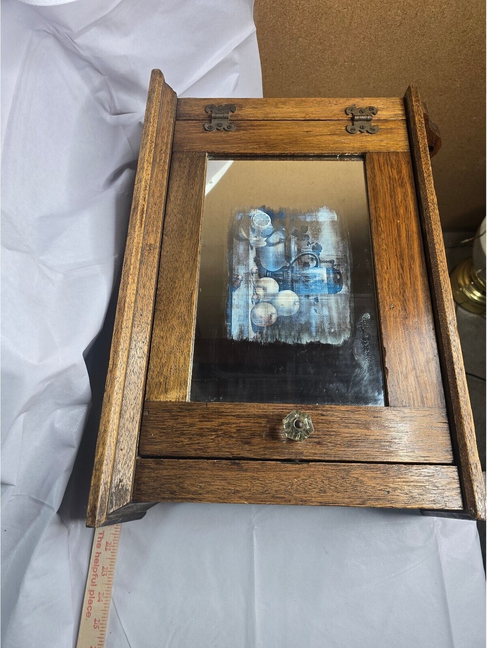 Vintage Wooden Medicine Cabinet Wall Hanging Glass Door Display Case 22"x14"
